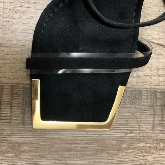 Good American The Standout Square Toe Sandal Suede Black Size 7.5 Heels - Picture 5 of 6